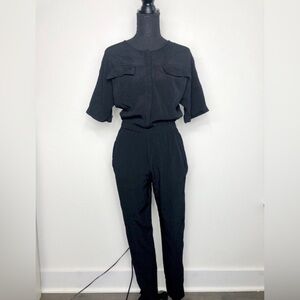 ASTR Black Silk Blend Short Sleeve Jumpsuit